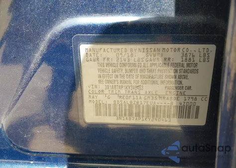 2019 Nissan Sentra S z USA, uszkodzony, nr VIN 3N1AB7AP1KY240463